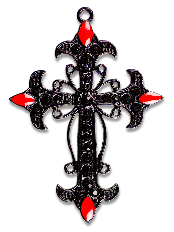 1pc Black and Red Cross Metal And Acrylic Pendant - CousinDIY