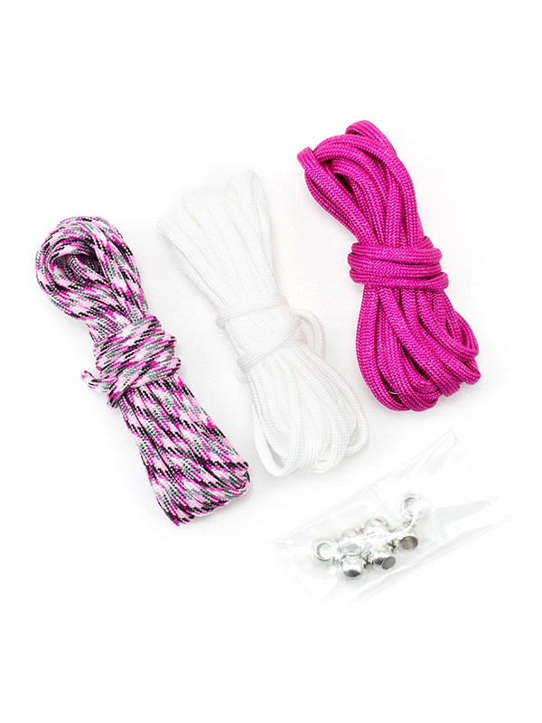 8+pc Pink, White, Grey Braided Paracord Bracelet Kit