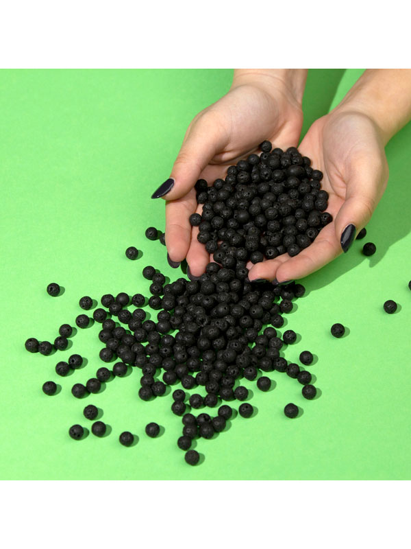 200pc Black Lava Beads For Jewelry Making, Essential Oils, 8mm