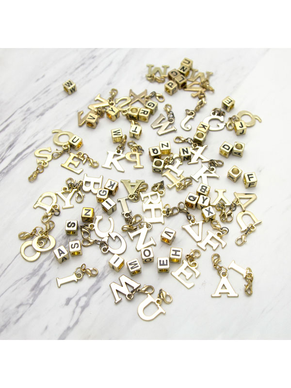 Bulk Alphabet Charms For Jewelry Making In Gold Finish, 43pc