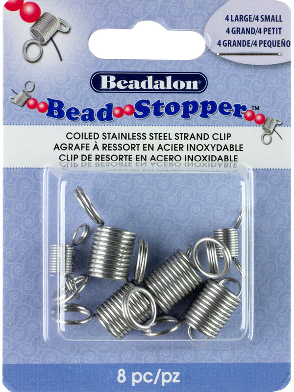 Beadalon Bead Stoppers Combo Pack - 4 Large, 4 Small Coiled Stainless Steel  Strand Clips