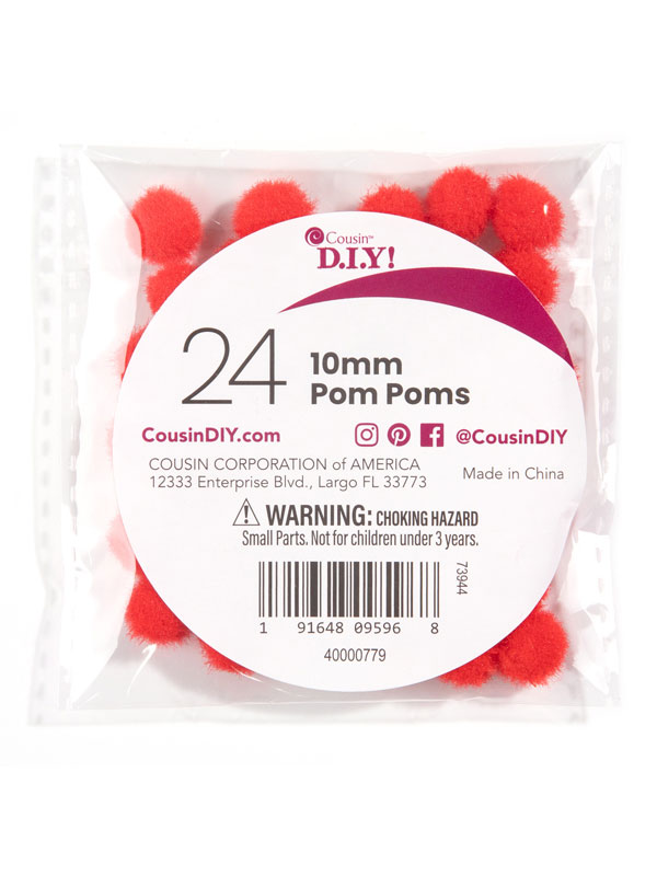 Red 10mm Pom-Poms, 24 Pack