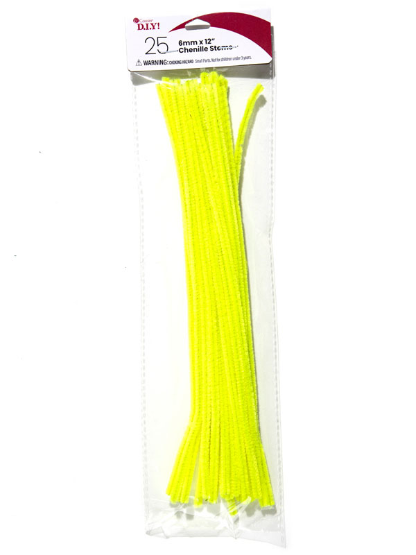 Yellow Chenille Stem Pipe Cleaners, 6mm x 12 inch, 25 Pack