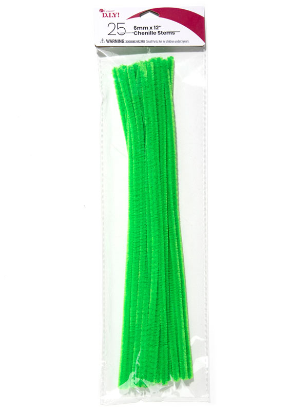 25 Pipe Cleaner 6MM Stems Choose Package Amount 12 Plain Holiday Green Chenille 