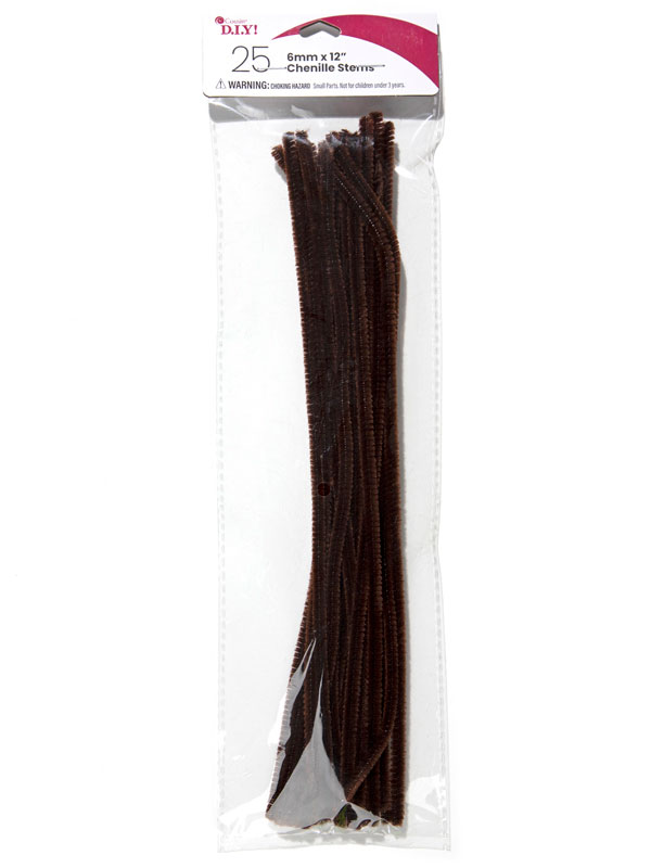 Black Chenille Stem Pipe Cleaners, 3mm x 12 inch, 25 Pack